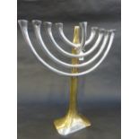 DAVID MARSHALL, brass and aluminium Jewish Menorah nine branch candelabrum, contemporary style,