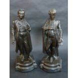 AFTER ANTOINNE PIERRE AUBERT (FRENCH 1853-1912), a pair of bronze figures of unknown French literary