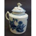 A CAUGHLEY MUSTARD POT AND COVER, circa 1770, of cylindrical shape with scroll handle and flower