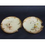 A PAIR OF ROYAL WORCESTER DESSERT OR CABINET PLATES BY EDWARD RABY, dated 1893, of Rococo outline