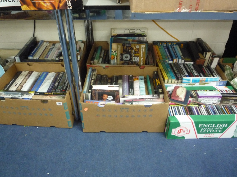 SIX BOXES OF BOOKS, C.D'S, DVD'S, etc