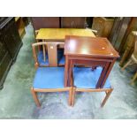 A SET OF FOUR TEAK DINING CHAIRS, and a modern nest of two tables (5)
