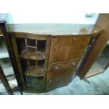 A WALNUT BUREAU/DISPLAY CABINET, with a single drawer (three keys)