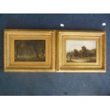 ENGLISH SCHOOL, mid 19th Century, a pair of landscapes, oak forest with sheep and shepherd,