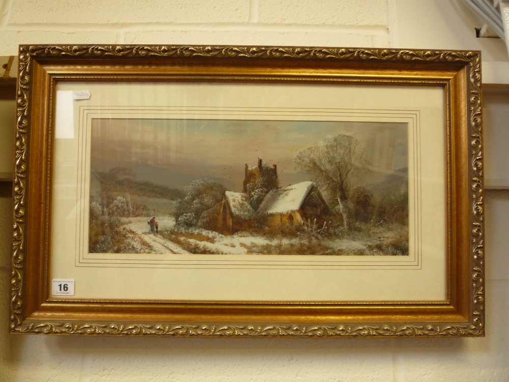 ENGLISH SCHOOL, 19th Century, rural landscape in winter with prominent chapel, oil on board,