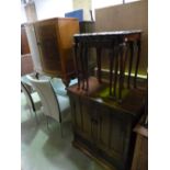 A WALNUT TWO DOOR CABINET, and an oak cabinet (2)