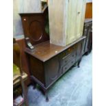 AN EDWARDIAN MIRROR BACK SIDEBOARD, with three central drawers