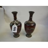 A PAIR OF JAPANESE CLOISONNE VASES, Taisho period, of amphora shape and worked in silver wire with