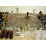 VARIOUS GLASSWARES, to include cut glass decanters, glasses etc