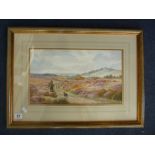 JOHN, H. TYSON, early 20th Century, downland landscape with sheep and shepherd amid the heather,