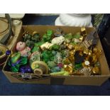 VARIOUS FROG ORNAMENTS, MINIATURE TIMEPIECES, JARDINIERE/STAND, LIGHT SHADES, etc