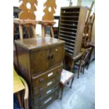 AN OAK TALLBOY, with four drawers and an oak open filing unit (2)