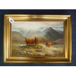 FINNEY, ERIC, 1994, highland landscape with long horn cattle, oil on canvas, signed and dated