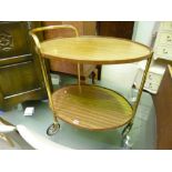 A RETRO TEA TROLLEY, with brass frame