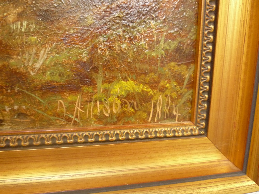 A. ALLISON, 1884, riverscape with trees and hills, oil on panel, signed and dated lower right, - Image 2 of 2