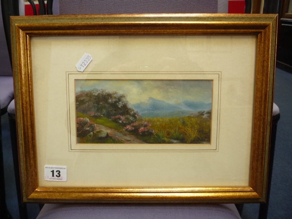 WEM, THOMAS, 1918, landscape with hills and wildflowers under a stormy sky, oil on board, signed and