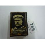 AN EDWARDIAN COMMORATIVE MATCHBOX COVER, circa, 1916, with a portrait and dedication to Earl