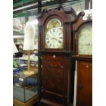 A 19TH CENTURY MAHOGANY LONGCASE CLOCK, eight day movement, the painted arched face stamped Jos H