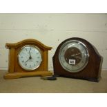 TWO MANTEL CLOCKS, (one with key and pendulum)