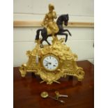 A FRENCH SPELTER FIGURAL CLOCK, (key and pendulum)