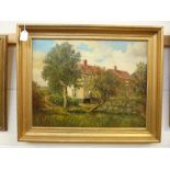 HOLMES, HENRY A., 1904, cottages at Mulbarton, oil on canvas, unsigned, label verso, 35cm x 45cm