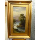 H.B. DAVIES, 1902, oil on canvas, riverscape with trees and mountains, signed lower left, 40cm x