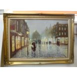 JOHN BAMPFIELD, late 20th Century, Parisian street scene in the rain, oil on canvas, signed lower