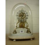 A JOHNSON, DERBY DOMED SKELETON CLOCK, (key and pendulum)