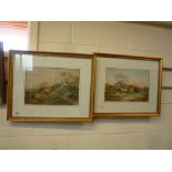 ELSIE WHITTON, 1914, a pair of rural landscapes with cottages and barns, watercolour, both signed