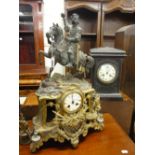 A FRENCH FIGURAL CLOCK, dial marked F.L. Hausburg and a bracket clock (both in need of