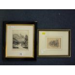 CRAWFORD, DONALD, a framed drypoint etching of Gatecrag Borrowdale, signed lower right, 17cm x 14cm,