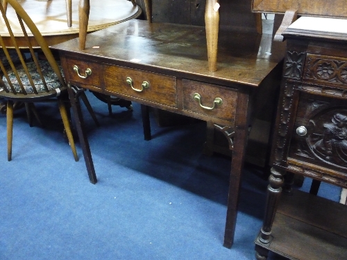 A 19TH CENTURY MAHOGANY SIDE TABLE/LOWBOY, with three drawers (s.d.)