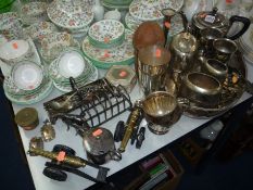 VARIOUS METALWARES, to include decanter labels, weights, hollowares, cased whisky flask etc