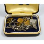 A COLLECTION OF ITEMS, to include three pairs of cufflinks and one fancy chain, one pair of