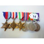 WWII GROUP OF MEDALS, on wearing bar consisting 1939-45, France and Germany, Pacific Stars,