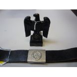 WWII 3RD REICH METAL DESK ORNAMENT, large Eagle, Swastika and 'SS' in gold relief approximately 15cm