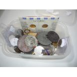 A PLASTIC TUB CONTAINING TOKEN, COMMEMORATIVES, COPIES, etc