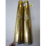 TWO MILITARY WWII ERA SHELLS, fashioned into Trench Art, both 31cm tall, with fixed ATS and York and