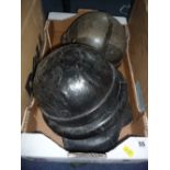 TWO WWII ERA ARMY TANK DRIVERS HELMETS, one Italian and one U.S.A. (hard shell and leather)