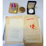 A BOX OF ISSUE AND WWII WAR MEDAL, paper ephemera WWII era, boxed XXX Corps, boxed medallion,