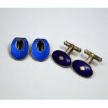TWO ITEMS OF JEWELLERY, to include a pair of enamel clip earrings together with a pair of silver