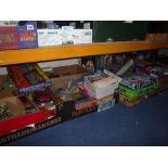 A LARGE QUANTITY OF GAMES AND TOYS, CARDS, JIG-SAWS, SUBBUTEO, MECCANO MAGAZINES, DOLLS, AIRFIX,