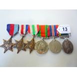 WWII GROUP OF MEDALS, on a wearing bar consisting 1939-45, France and Germany, Italy Stars,