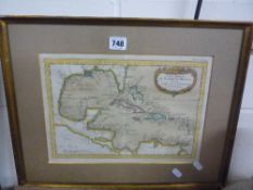 AFTER BELLIN, Carte Reduite Du Golphe Du Mexique, a hand coloured map of the Carribean, 23cm x 32cm