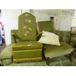 TWO GREEN UPHOLSTERED BEDROOM CHAIRS