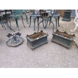 A PAIR OF SMALL VICTORIAN CAST IRON PLANTERS, and a metal foot scraper (3)