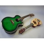 A CRAFTER M70-E ELECTRO ACOUSTIC MANDOLIN, with composite book and green flamed maple front and a