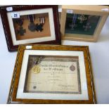 THREE WOODEN GLAZED FRAMES CONTAINING ORIGINAL GERMAN MEDALS, WWI German medal of Honour, with sword