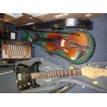 AN ENCORE GUITAR, chromatic accordion and a cased violin (3)
