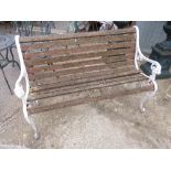 A PAINTED ALUMINIUM SLATTED GARDEN BENCH, with lion detail (s.d.)